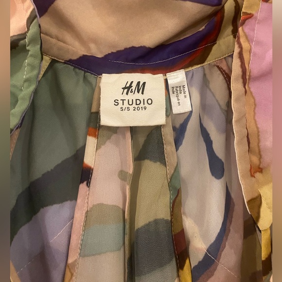 H&M Studio Collection Multicolor Rainbow Silk Maxi Balloon Sleeve Dress - Picture 6 of 8